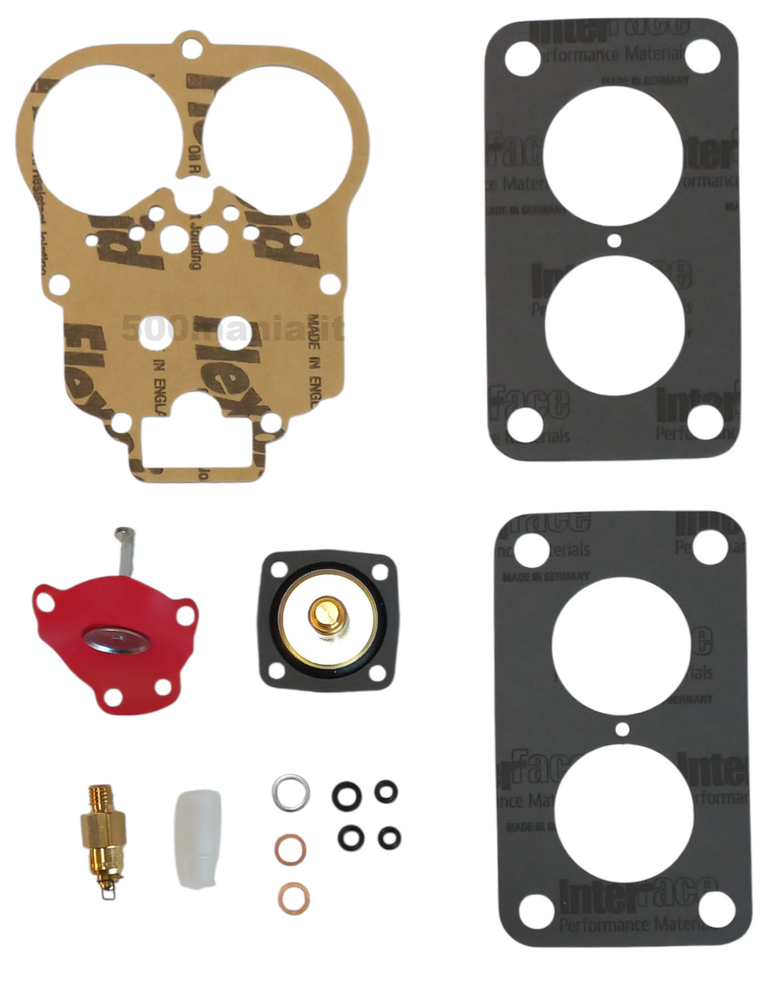 Kit revisione carburatore Weber 34 DMS 201 per Fiat 124 Spider e Coupé, include guarnizioni, membrana e getti