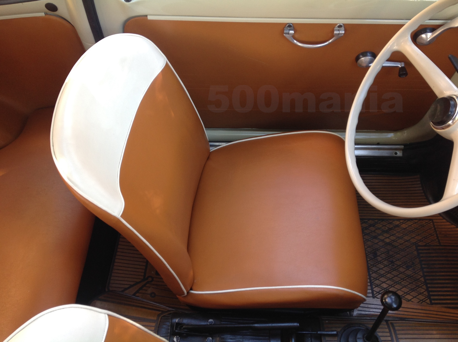 Serie fodere ocra con lunetta bianca per sedili Fiat 500 F